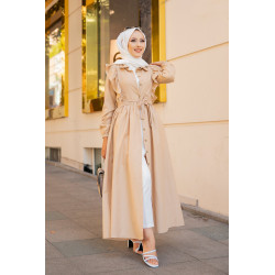 Long buttoned frilly dress (hijab clothing for Muslim women) - Beige color