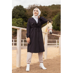 Vest-Hooded Trench for Women (Muslim Mode 2022) - Black Colour