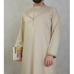 Qamis traditionnel élégant de qualité supérieure tissu satiné pour homme - Couleur beige
