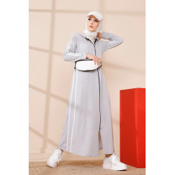 Gilet long femme - Veste longue sportswear (Tenue de sport pour Hijab) - Couleur gris...