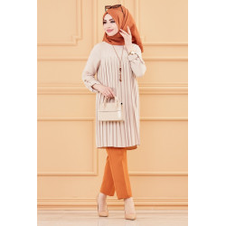 Wearing style dressed for women (Elegant clothing for hijab) - Beige color