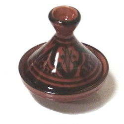 Mini tajine marocain décoratif en poterie de couleur rouge brique émaillé avec motifs...
