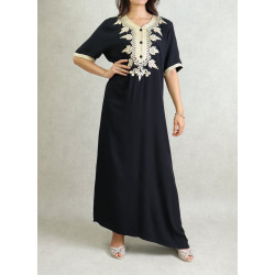 Robe Orientale Algérienne manches courtes avec broderies dorées et strasses (Plusieurs...