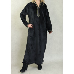 Djellaba maille polaire à capuche pour femme (Saison Automne-Hiver) - Couleur Noir