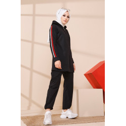 Cardigan zippé pour femme (Vêtement moderne et sport hijab) - Couleur noir