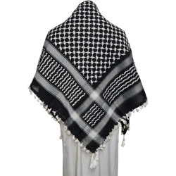 Foulard palestinien (Keffieh) de couleur noir avec parties blanches (Ghutra)