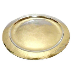 Plateau marocain moyen rond de fabrication artisanale en métal Argenté cerclé et...