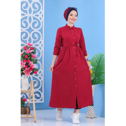 Robe longue boutonnée casual chic pour femme - Couleur rouge