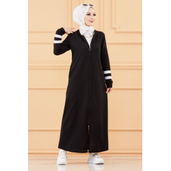 Djellaba moderne à capuche pour femme (Mode Musulmane) - Couleur noir