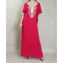 Comfortable and casual oriental dress with embroidery for women-Color magenta