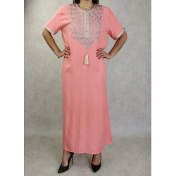 Eastern style woman embroidered with beads with short sleeves-Color pink salmon
