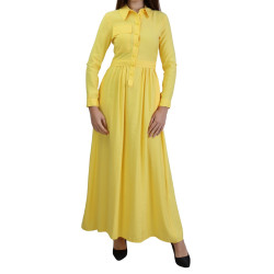 Robe casual longue boutonnée évasée pour femme - Couleur Jaune