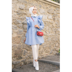 Tunique-chemise à volants ample pour femme (Vêtement pour Hijab) - Couleur des rayures...