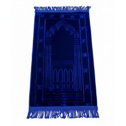 Tapis bébé - enfant musulman 35 x 65 cm avec motifs mihrab 4 ogives - bleu marine
