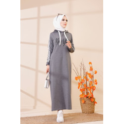 Decontracted-style hood dress (modern hijab and sport) - Grey Color