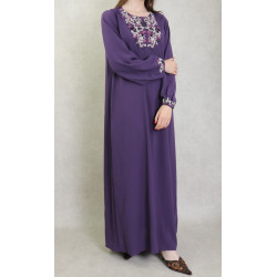 Robe manches longues avec broderie pour femme - Couleur Violet