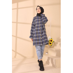Chemise ample - Tunique à carreaux (Vêtement Hijab style) - Rayures de couleur bleu
