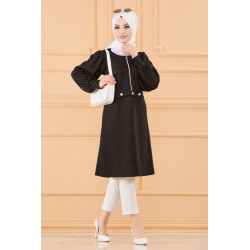 Tunique casual pour femme (Vêtement hijab) - Couleur noir