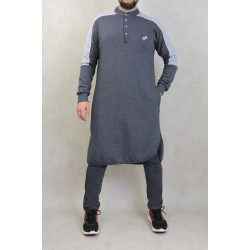 Qamis court Premium molletonné bicolore de Marque Best Ummah - Couleur Gris chiné