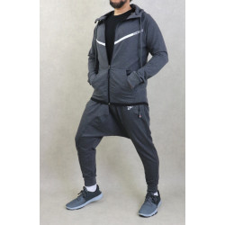 Veste longue à capuche zippée bande blanche inscription Best Ummah - Couleur Gris foncé...