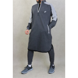 Qamis court Premium léger zippé de Marque Best Ummah - Couleur Gris foncé chiné