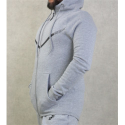 Vest cotton fleece with hood Zipped black band registration Best Ummah-Color Light grey