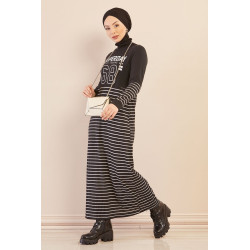 Robe à rayures banches style moderne et décontracté (Modest Fashion) - Couleur noir