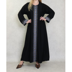 Robe Abaya Dubai black quality with embroidered band and strass