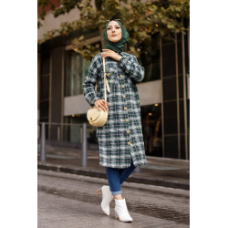 Chemise longue à carreaux (Vetement pour musulmane tendance fashion) - Couleur noir et...