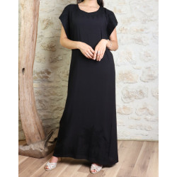 Robe orientale longue pas cher à manches courte avec broderies pour femme - Couleur noir