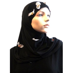 Hijab 2 pièces noir décoré de fleurs