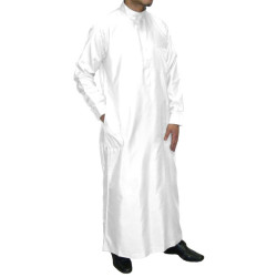 Qamis Al Othaiman with collar and long sleeves - White