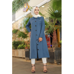 Trench femme - Veste longue (Vetement hijab pour musulmane) - Couleur bleu