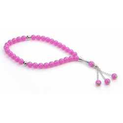 Chapelet (Subha) de luxe à 33 perles de couleur Rose avec parties argentées