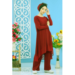 Two Piece Tunic and Pants Set - Chic and modern style for women - Rust color
