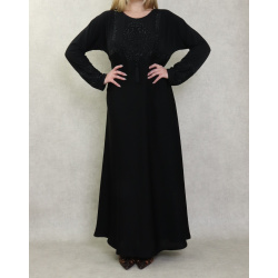 Robe Abaya Dubaï noire de qualité avec strass