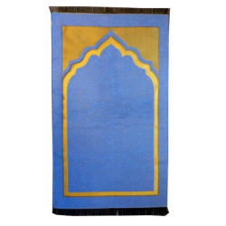 Tapis de prière fin et facile à transporter, une place, couleur bleu unie avec partie doré