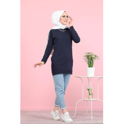 Tunique décontractée Sweat à capuche (Sweat-shirt femme voilée) - Couleur Bleue marine