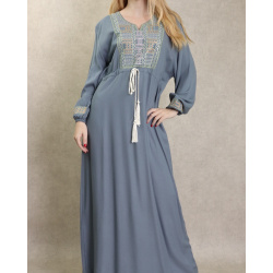 Robe longue ample style moderne avec un lien à la taille pour femme - Couleur gris