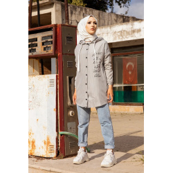 Tunic-Shirt printed with hood (Vetement Mode Muslim Turkey) - Black stripes