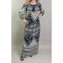 Comfortable house dress with navy blue colour and cream