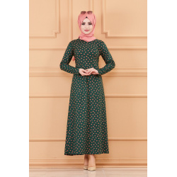 Robe à pois rose pour femme (Vêtements toutes saisons pour hijab) - Couleur vert émeraude