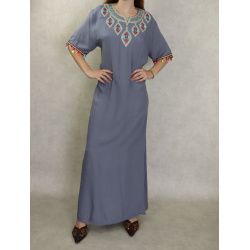 Fluid and comfortable long dress with embroidery and strass for women-Color gray