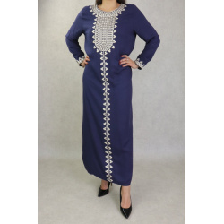 Robe longue pour femme avec broderies sur le devant et les manches - Couleur bleu marine