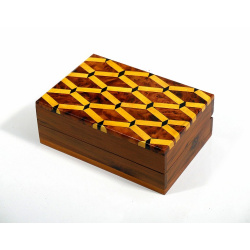 Boîte à bijoux artisanale rectangulaire en bois de thuya avec motifs à petits losange...