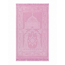 Tapis de prière adulte unie avec motif rosace et frange torsadée - Ultra-doux type...