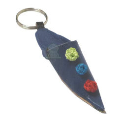 Porte-clés babouche traditionnelle marocaine en cuir bleu avec nœuds décoratifs
