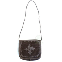 Sacoche artisanale en tissu mabra marron avec de jolis motifs brodés