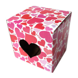 Boite cadeau en carton spéciale pour mugs (tasses) avec motifs en forme de coeurs roses
