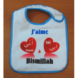 Bib J'aime Abî et Oummî - Bismillah (Blue) for boys